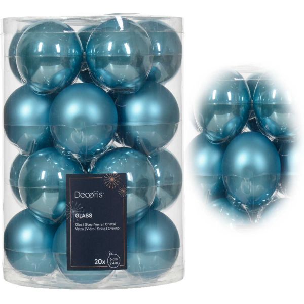 18-20 Design Glas Weihnachtskugeln 6cm Zucker-Blau Türkis Christbaum Dekokugel
